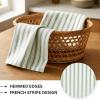 PurpleEssences Stripe Kitchen Towels – Set of 6, 18×28 Inch – 100% Cotton, Absorbent & Reusable Dish Towels with Hanging Loop French-Inspired Style – Spring Easter Summer – Pink(Green)