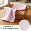 PurpleEssences Stripe Kitchen Towels – Set of 6, 18×28 Inch – 100% Cotton, Absorbent & Reusable Dish Towels with Hanging Loop French-Inspired Style – Spring Easter Summer – Pink(Pink)