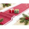 PurpleEssences Table Runner – Wide with Dobby Stripe, Ribbed Weave & Double Knot Fringes, 14×72 Inch & Stripe Ribbed Placemats with Fringes Set of 4, 13×19 Inch, 100% Cotton – Red and H.White