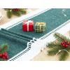 PurpleEssences Table Runner – Wide with Dobby Stripe, Ribbed Weave & Double Knot Fringes, 14×72 Inch & Stripe Ribbed Placemats with Fringes Set of 4, 13×19 Inch, 100% Cotton – Forest Green and H.White