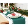 PurpleEssences Table Runner – Wide with Dobby Stripe, Ribbed Weave & Double Knot Fringes, 14×72 Inch & Stripe Ribbed Placemats with Fringes Set of 4, 13×19 Inch, 100% Cotton – Forest Green and H.White