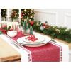 PurpleEssences Table Runner – Wide with Dobby Stripe, Ribbed Weave & Double Knot Fringes, 14×72 Inch & Stripe Ribbed Placemats with Fringes Set of 4, 13×19 Inch, 100% Cotton – Red and H.White