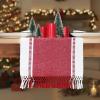 PurpleEssences Table Runner – Wide with Dobby Stripe, Ribbed Weave & Double Knot Fringes, 14×90 Inch & Stripe Ribbed Placemats with Fringes Set of 4, 13×19 Inch, 100% Cotton – Red and H.White