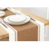 PurpleEssences Table Runner – Wide with Dobby Stripe, Ribbed Weave & Double Knot Fringes, 14×90 Inch & Stripe Ribbed Placemats with Fringes Set of 4, 13×19 Inch, 100% Cotton -Nutbrown/H.White