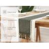 PurpleEssences Table Runner – Wide with Dobby Stripe, Ribbed Weave & Double Knot Fringes, 14×90 Inch & Stripe Ribbed Placemats with Fringes Set of 4, 13×19 Inch,100% Cotton Artichoke Green and H.White
