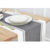 PurpleEssences Table Runner – Wide with Dobby Stripe, Ribbed Weave & Double Knot Fringes, 14×90 Inch & Stripe Ribbed Placemats with Fringes Set of 4, 13×19 Inch, 100% Cotton -Mineral Gray/H.White