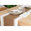 PurpleEssences Table Runner – Wide with Dobby Stripe, Ribbed Weave & Double Knot Fringes, 14×90 Inch & Stripe Ribbed Placemats with Fringes Set of 4, 13×19 Inch, 100% Cotton -Nutbrown/H.White