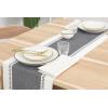 PurpleEssences Table Runner – Wide with Dobby Stripe, Ribbed Weave & Double Knot Fringes, 14×90 Inch & Stripe Ribbed Placemats with Fringes Set of 4, 13×19 Inch, 100% Cotton -Mineral Gray/H.White