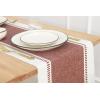 PurpleEssences Table Runner – Wide with Dobby Stripe, Ribbed Weave & Double Knot Fringes, 14×90 Inch & Stripe Ribbed Placemats with Fringes Set of 4, 13×19 Inch, 100% Cotton -Rust /H.White