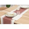 PurpleEssences Table Runner – Wide with Dobby Stripe, Ribbed Weave & Double Knot Fringes, 14×90 Inch & Stripe Ribbed Placemats with Fringes Set of 4, 13×19 Inch, 100% Cotton -Rust /H.White