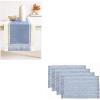 PurpleEssences Dobby Stripe Ribbed Table Runner with Double Knot Fringes, 14×90 Inch and Chambray Placemats with Fringes, Set of 4, 13×19 Inch – 100% Cotton –