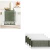 PurpleEssences Table Runner – Wide with Dobby Stripe, Ribbed Weave & Double Knot Fringes, 14×72 Inch & Stripe Ribbed Placemats with Fringes Set of 4, 13×19 Inch, 100% Cotton – Artichoke Green and H.Wh