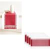 PurpleEssences Table Runner – Wide with Dobby Stripe, Ribbed Weave & Double Knot Fringes, 14×90 Inch & Stripe Ribbed Placemats with Fringes Set of 4, 13×19 Inch, 100% Cotton – Red and H.White