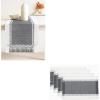 PurpleEssences Table Runner – Wide with Dobby Stripe, Ribbed Weave & Double Knot Fringes, 14×90 Inch & Stripe Ribbed Placemats with Fringes Set of 4, 13×19 Inch, 100% Cotton -Mineral Gray/H.White