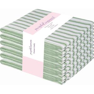 PurpleEssences Stripe Kitchen Towels – Set of 6, 18×28 Inch – 100% Cotton, Absorbent & Reusable Dish Towels with Hanging Loop French-Inspired Style – Spring Easter Summer – Pink(Green)