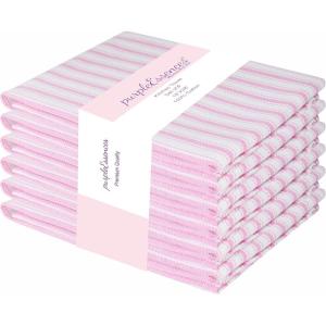 PurpleEssences Stripe Kitchen Towels – Set of 6, 18×28 Inch – 100% Cotton, Absorbent & Reusable Dish Towels with Hanging Loop French-Inspired Style – Spring Easter Summer – Pink(Pink)