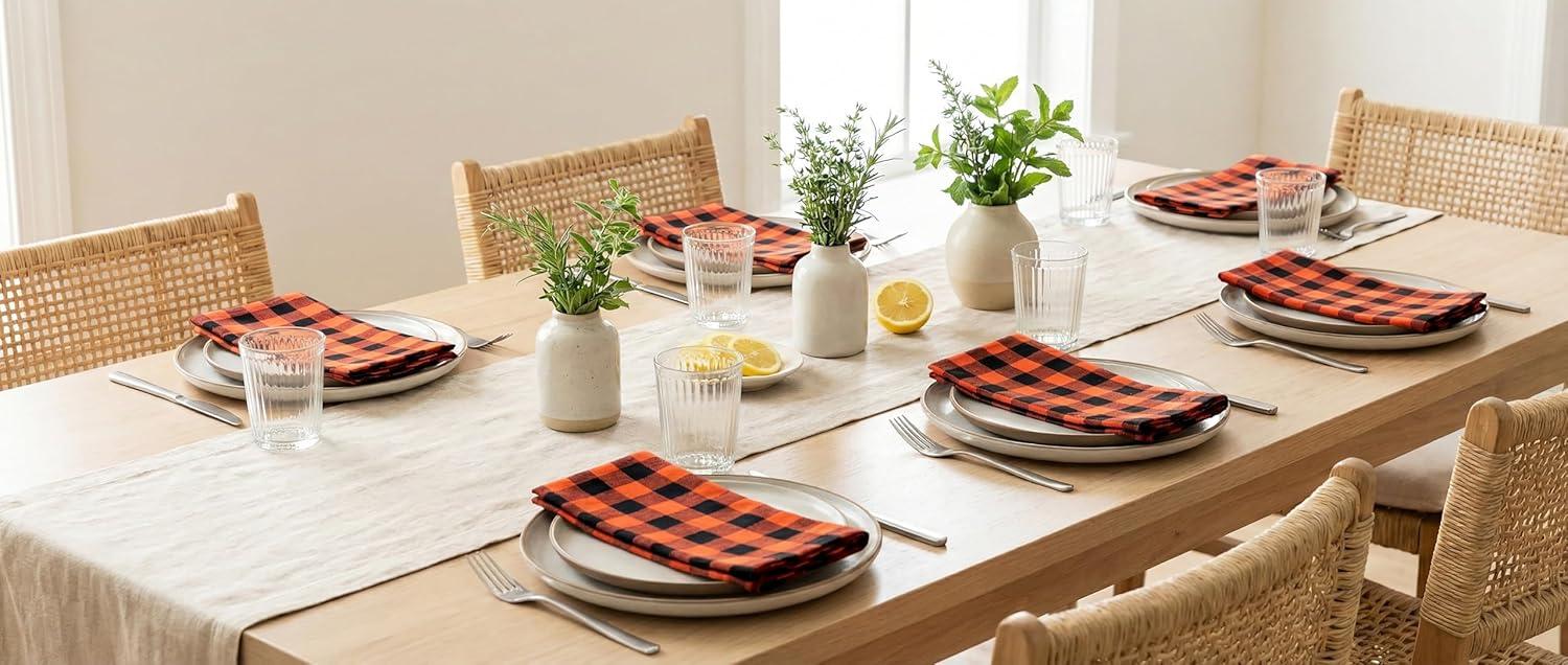 image:imagePurpleEssences Homestead Plaid Cloth Napkins Mitered Corners Spring Easter Summer Check Dinner Napkin Set of 12100 Cotton 18x18 Inch Reusable Washable Blue and WhiteOrange Black