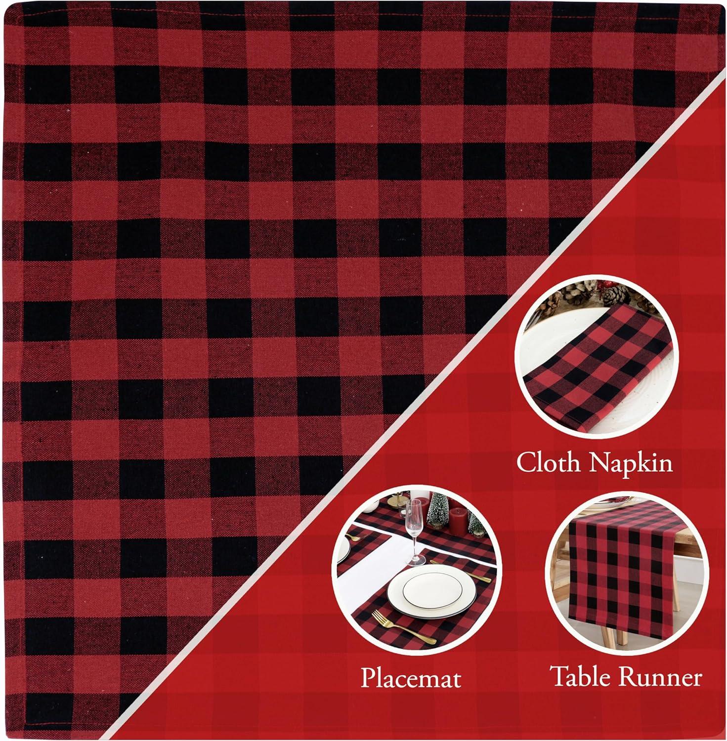 image:imagePurpleEssences Homestead Plaid Cloth Napkins Mitered Corners Spring Easter Summer Check Dinner Napkin Set of 12100 Cotton 18x18 Inch Reusable Washable Blue and WhiteRed Black