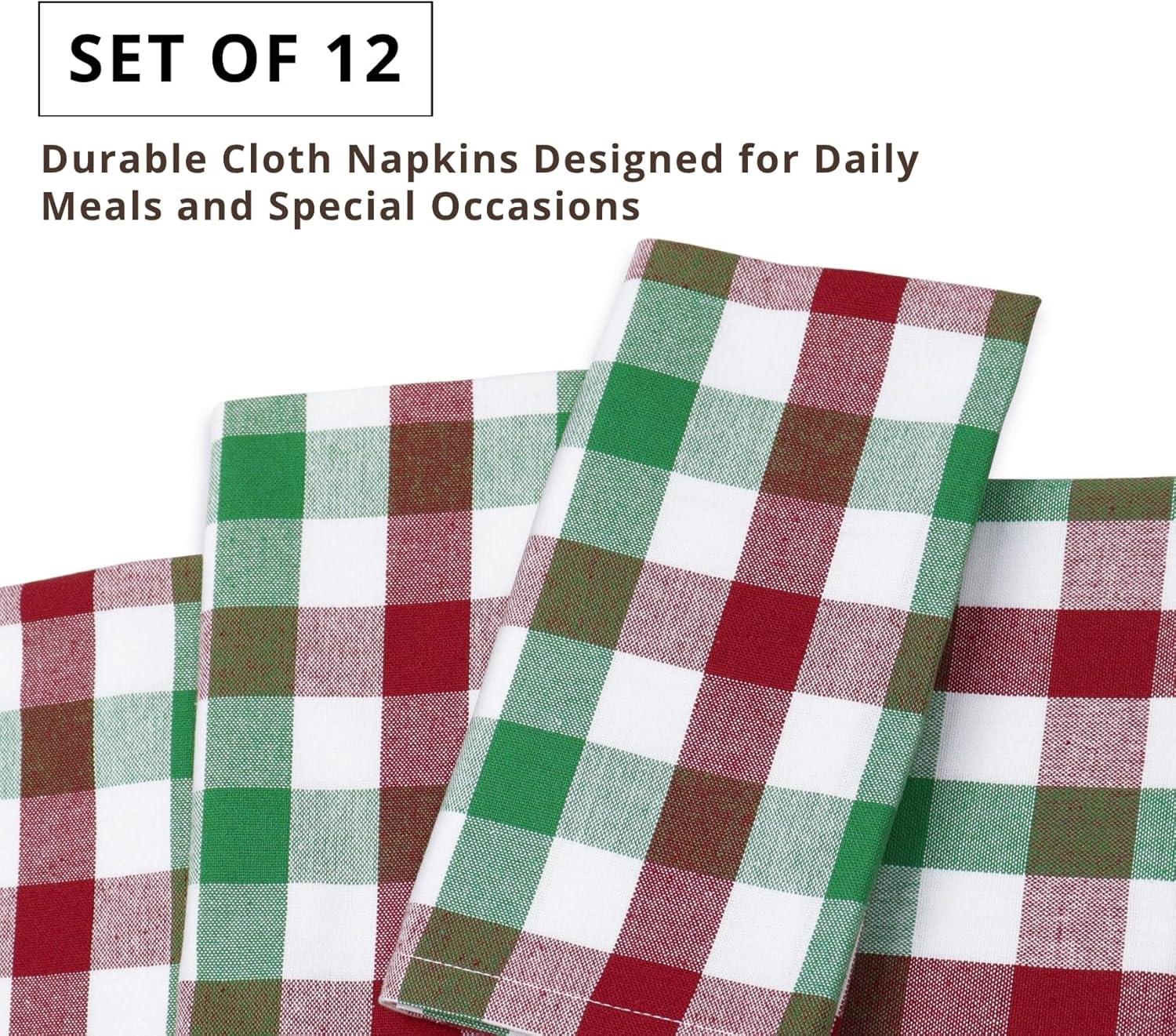 image:imagePurpleEssences Homestead Plaid Cloth Napkins Mitered Corners Spring Easter Summer Check Dinner Napkin Set of 12100 Cotton 18x18 Inch Reusable Washable Blue and WhiteRed Green White