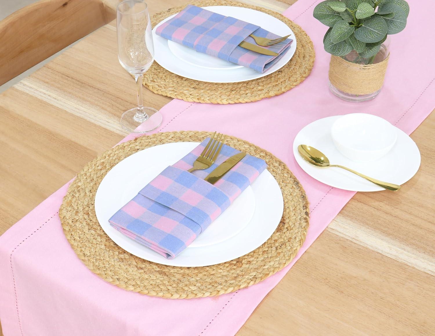 image:imagePurpleEssences Homestead Plaid Cloth Napkins Mitered Corners Spring Easter Summer Check Dinner Napkin Set of 12100 Cotton 18x18 Inch Reusable Washable Blue and WhiteLight Blue Blush Pink