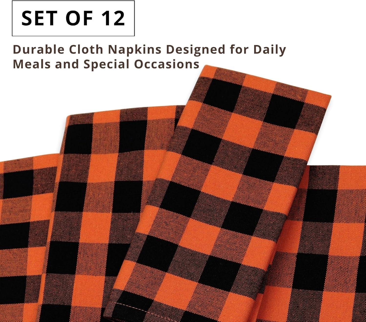 image:imagePurpleEssences Homestead Plaid Cloth Napkins Mitered Corners Spring Easter Summer Check Dinner Napkin Set of 12100 Cotton 18x18 Inch Reusable Washable Blue and WhiteOrange Black