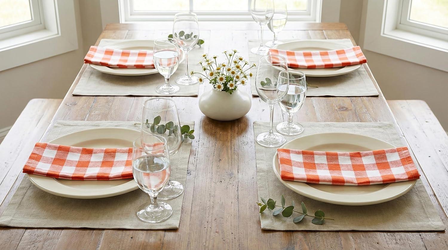 image:imagePurpleEssences Homestead Plaid Cloth Napkins Mitered Corners Spring Easter Summer Check Dinner Napkin Set of 12100 Cotton 18x18 Inch Reusable Washable Blue and WhiteOrange White