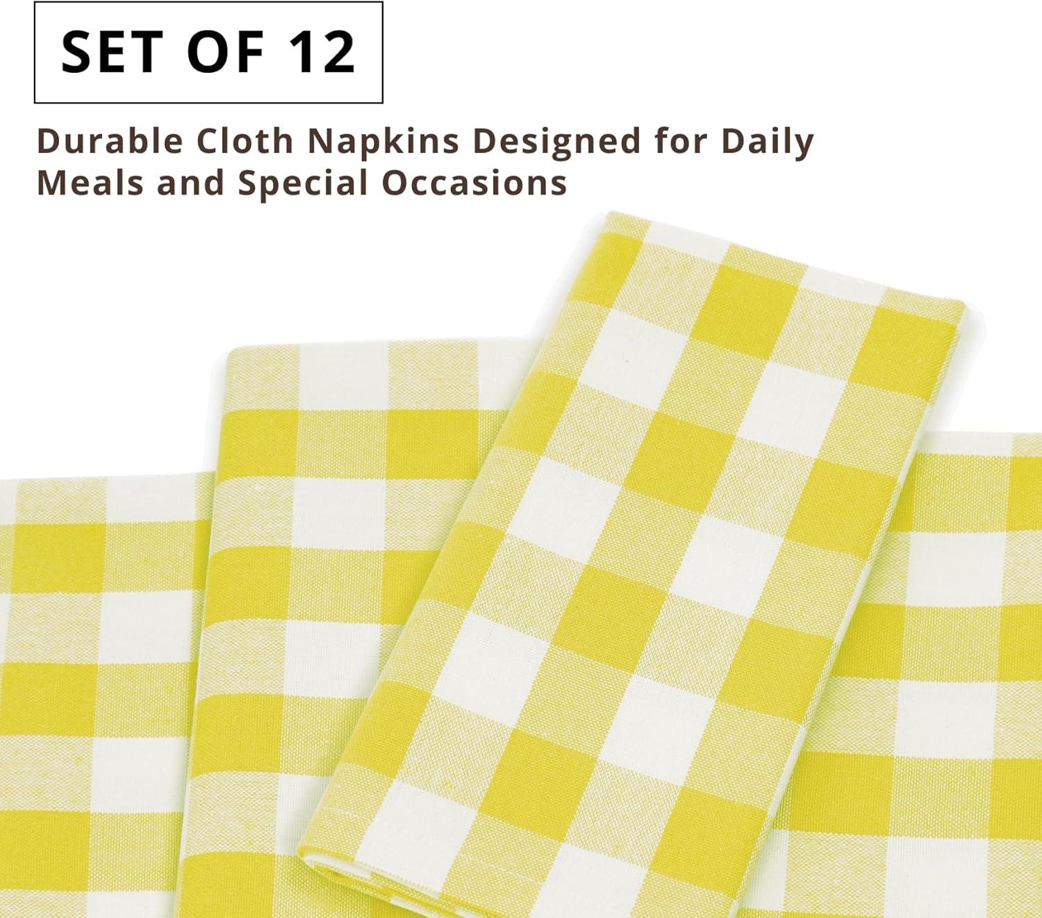 image:imagePurpleEssences Homestead Plaid Cloth Napkins Mitered Corners Spring Easter Summer Check Dinner Napkin Set of 12100 Cotton 18x18 Inch Reusable Washable Blue and WhiteYellow White