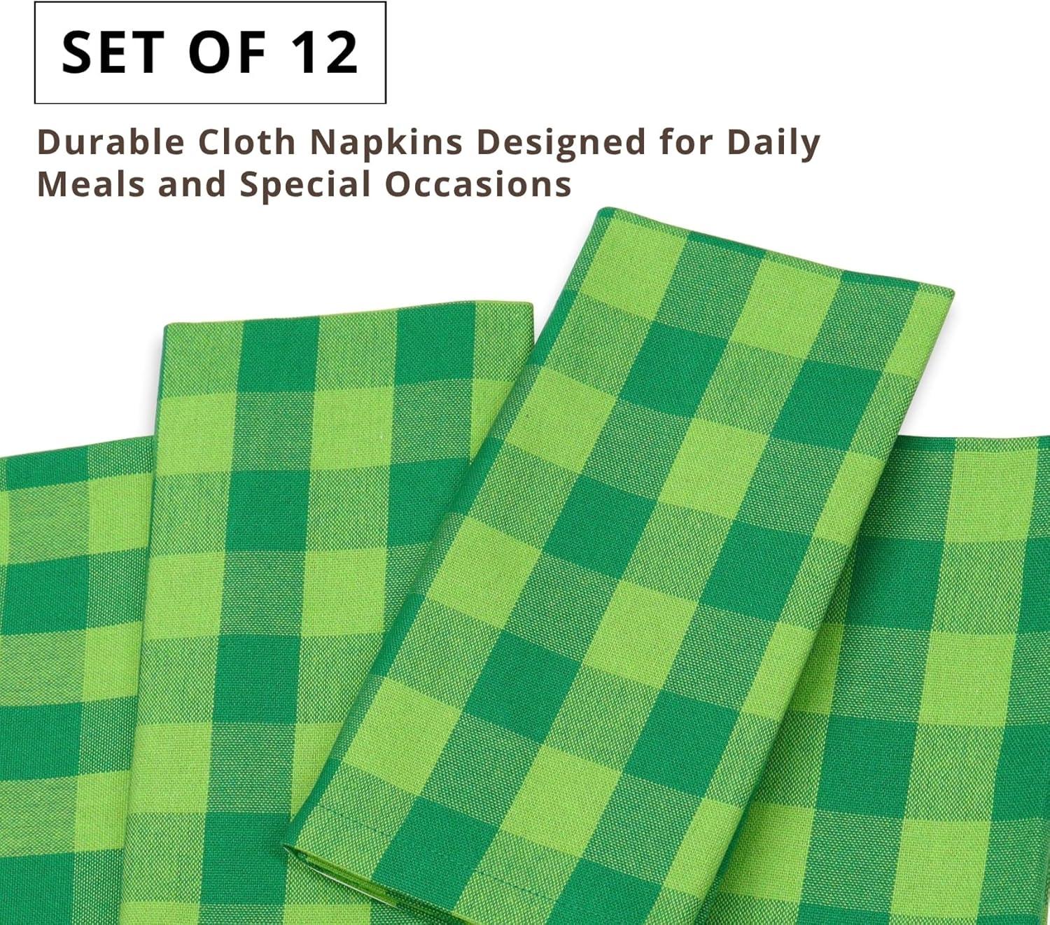 image:imagePurpleEssences Homestead Plaid Cloth Napkins Mitered Corners Spring Easter Summer Check Dinner Napkin Set of 12100 Cotton 18x18 Inch Reusable Washable Blue and WhiteSt Patricks Green