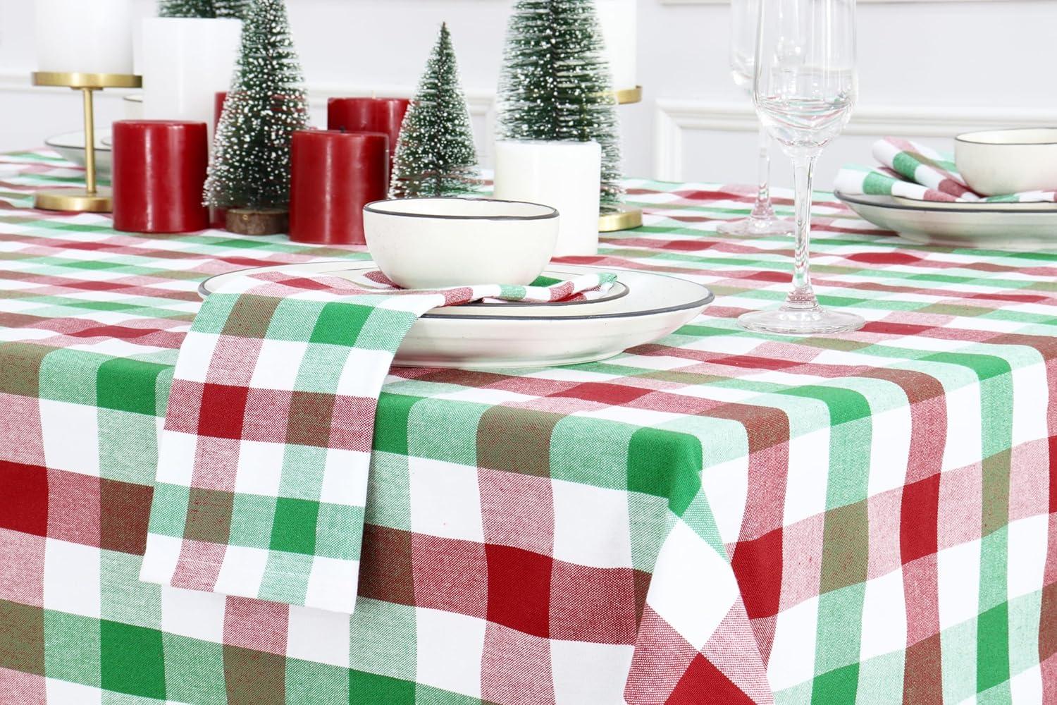 image:imagePurpleEssences Homestead Plaid Cloth Napkins Mitered Corners Spring Easter Summer Check Dinner Napkin Set of 12100 Cotton 18x18 Inch Reusable Washable Blue and WhiteRed Green White