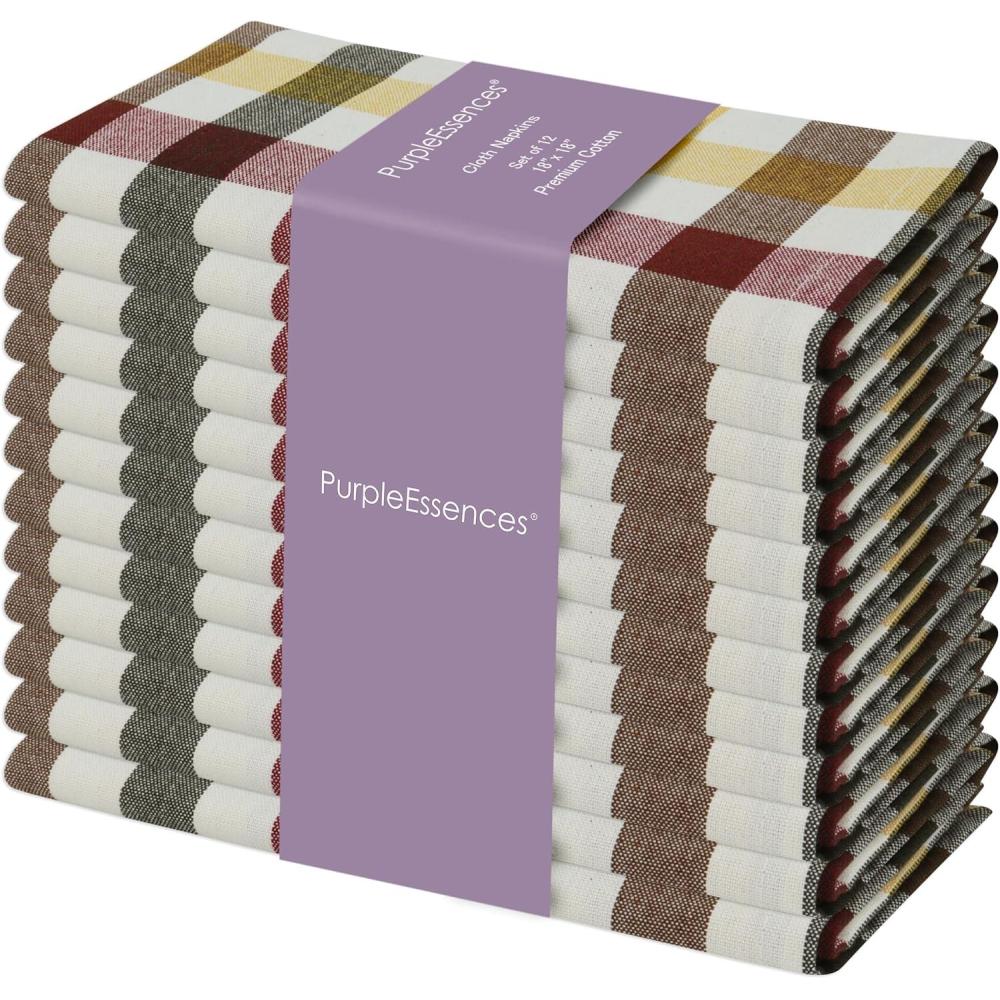 image:imagePurpleEssences Homestead Plaid Cloth Napkins  Mitered Corners  Spring Easter Summer  Check Dinner Napkin  Set of 12100 Cotton  18x18 Inch  Reusable Washable  Blue and WhiteHarvest