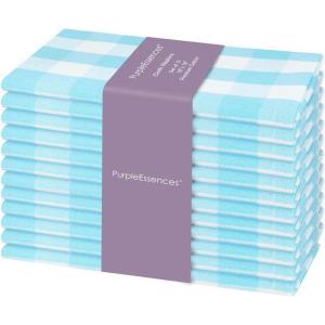 PurpleEssences Homestead Plaid Cloth Napkins – Mitered Corners – Spring Easter Summer – Check Dinner Napkin – Set of 12-100% Cotton – 18×18 Inch – Reusable Washable – Blue and White(Aqua Blue White)