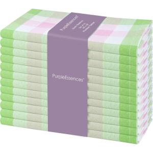 PurpleEssences Homestead Plaid Cloth Napkins – Mitered Corners – Spring Easter Summer – Check Dinner Napkin – Set of 12-100% Cotton – 18×18 Inch – Reusable Washable – Blue and White(Apple Green Blush Pink)