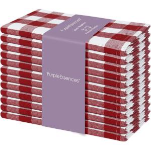 PurpleEssences Homestead Plaid Cloth Napkins – Mitered Corners – Spring Easter Summer – Check Dinner Napkin – Set of 12-100% Cotton – 18×18 Inch – Reusable Washable – Blue and White(Red White)