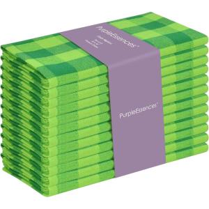 PurpleEssences Homestead Plaid Cloth Napkins – Mitered Corners – Spring Easter Summer – Check Dinner Napkin – Set of 12-100% Cotton – 18×18 Inch – Reusable Washable – Blue and White(St Patricks Green)