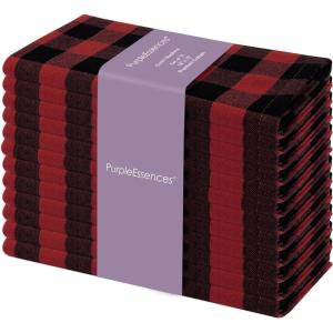 PurpleEssences Homestead Plaid Cloth Napkins – Mitered Corners – Spring Easter Summer – Check Dinner Napkin – Set of 12-100% Cotton – 18×18 Inch – Reusable Washable – Blue and White(Red Black)
