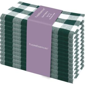 PurpleEssences Homestead Plaid Cloth Napkins – Mitered Corners – Spring Easter Summer – Check Dinner Napkin – Set of 12-100% Cotton – 18×18 Inch – Reusable Washable – Blue and White(Forest Green White)