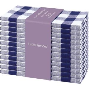 PurpleEssences Homestead Plaid Cloth Napkins – Mitered Corners – Spring Easter Summer – Check Dinner Napkin – Set of 12-100% Cotton – 18×18 Inch – Reusable Washable – Blue and White(Blue White)