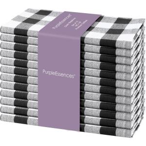 PurpleEssences Homestead Plaid Cloth Napkins – Mitered Corners – Spring Easter Summer – Check Dinner Napkin – Set of 12-100% Cotton – 18×18 Inch – Reusable Washable – Blue and White(Black White)