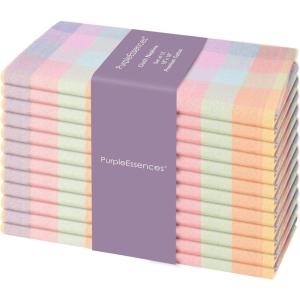 PurpleEssences Homestead Plaid Cloth Napkins – Mitered Corners – Spring Easter Summer – Check Dinner Napkin – Set of 12-100% Cotton – 18×18 Inch – Reusable Washable – Blue and White(Easter)