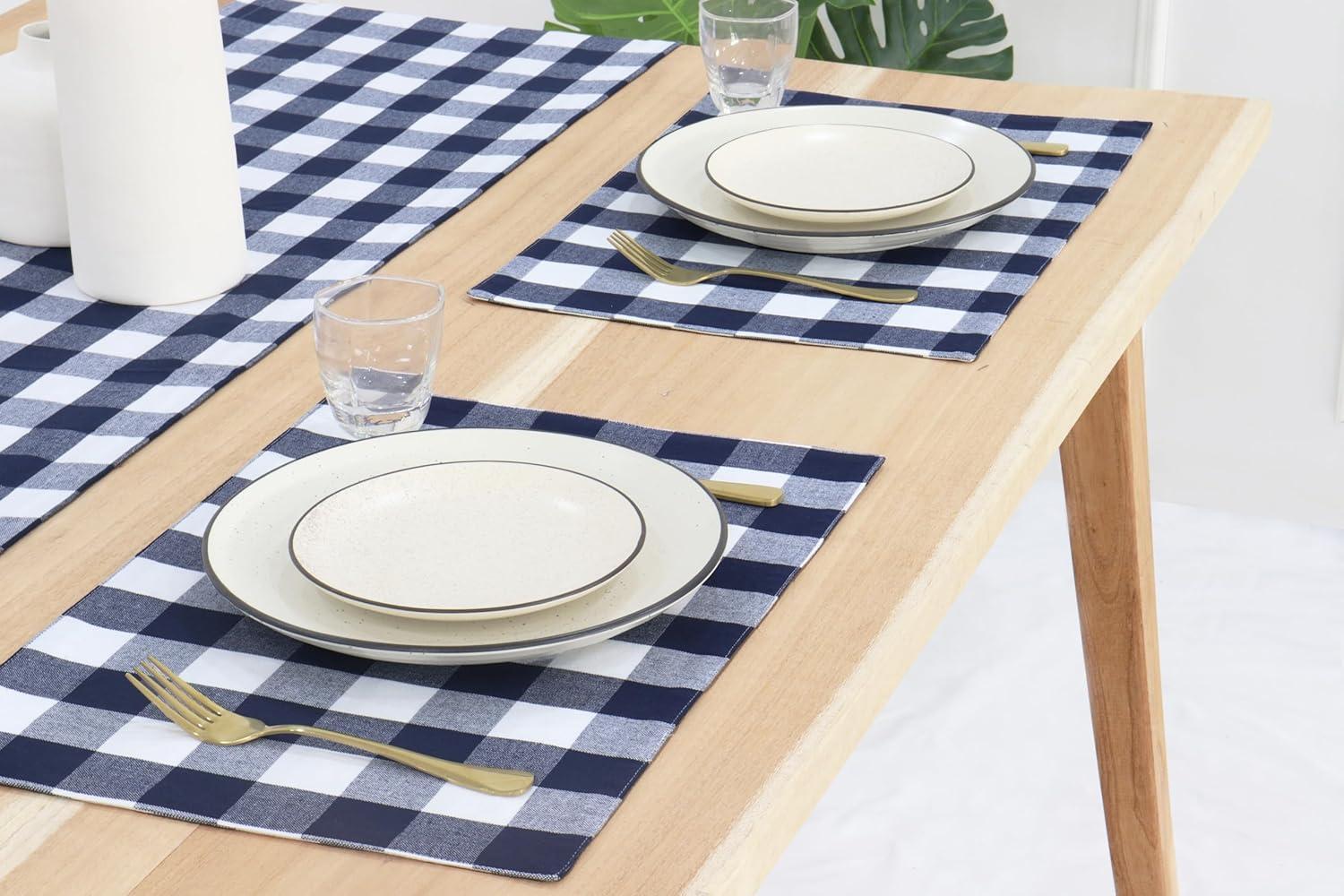 image:imagePurpleEssences Buffalo Plaid Placemats Washable Spill Proof Double Layer Woven Checkered placemat for Dining Table and Kitchen Spring Easter Summer 13x19 Inch Set of 4 Blue and WhiteBlue and White
