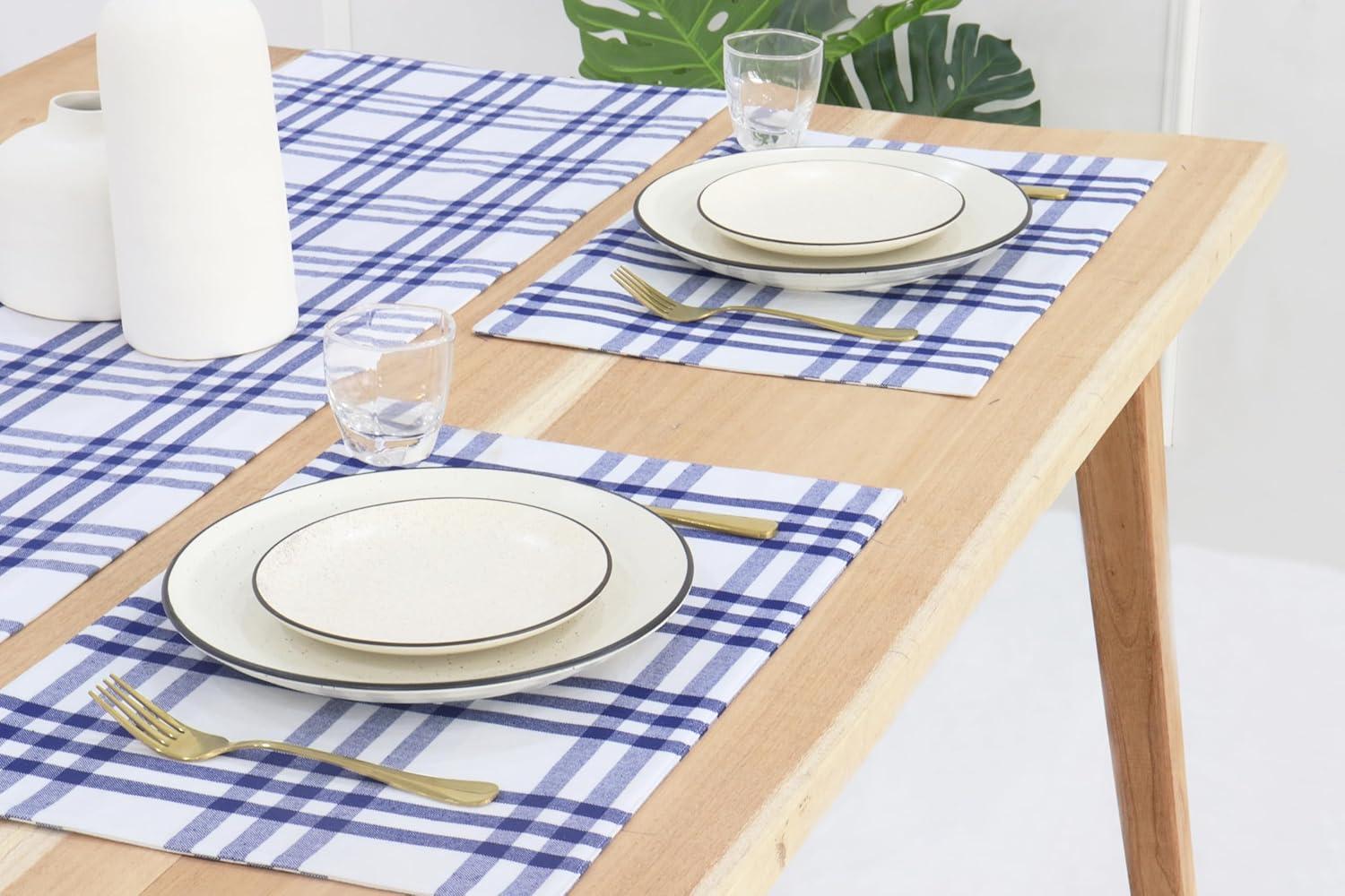 image:imagePurpleEssences Buffalo Plaid Placemats Washable Spill Proof Double Layer Woven Checkered placemat for Dining Table and Kitchen Spring Easter Summer 13x19 Inch Set of 4 Blue and WhiteHomestead Plaid Blue and White