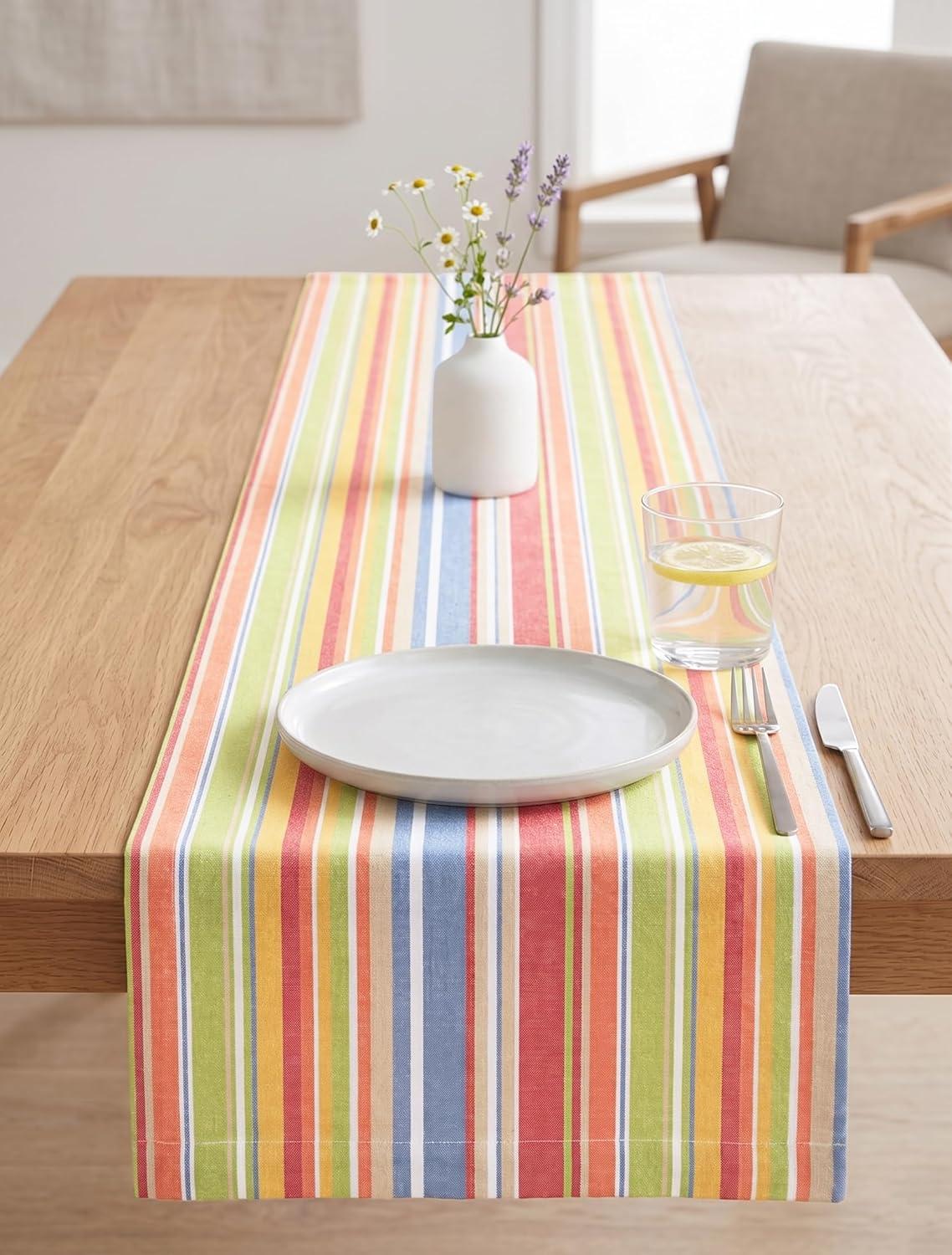 image:imagePurpleEssences French Striped Table Runner 90 inches Long Stripe Runner 14 x 90 Inch 100 Cotton Durable Washable Fabric for Spring Easter Summer Table Decor Blue and WhiteStripe Multi Colour