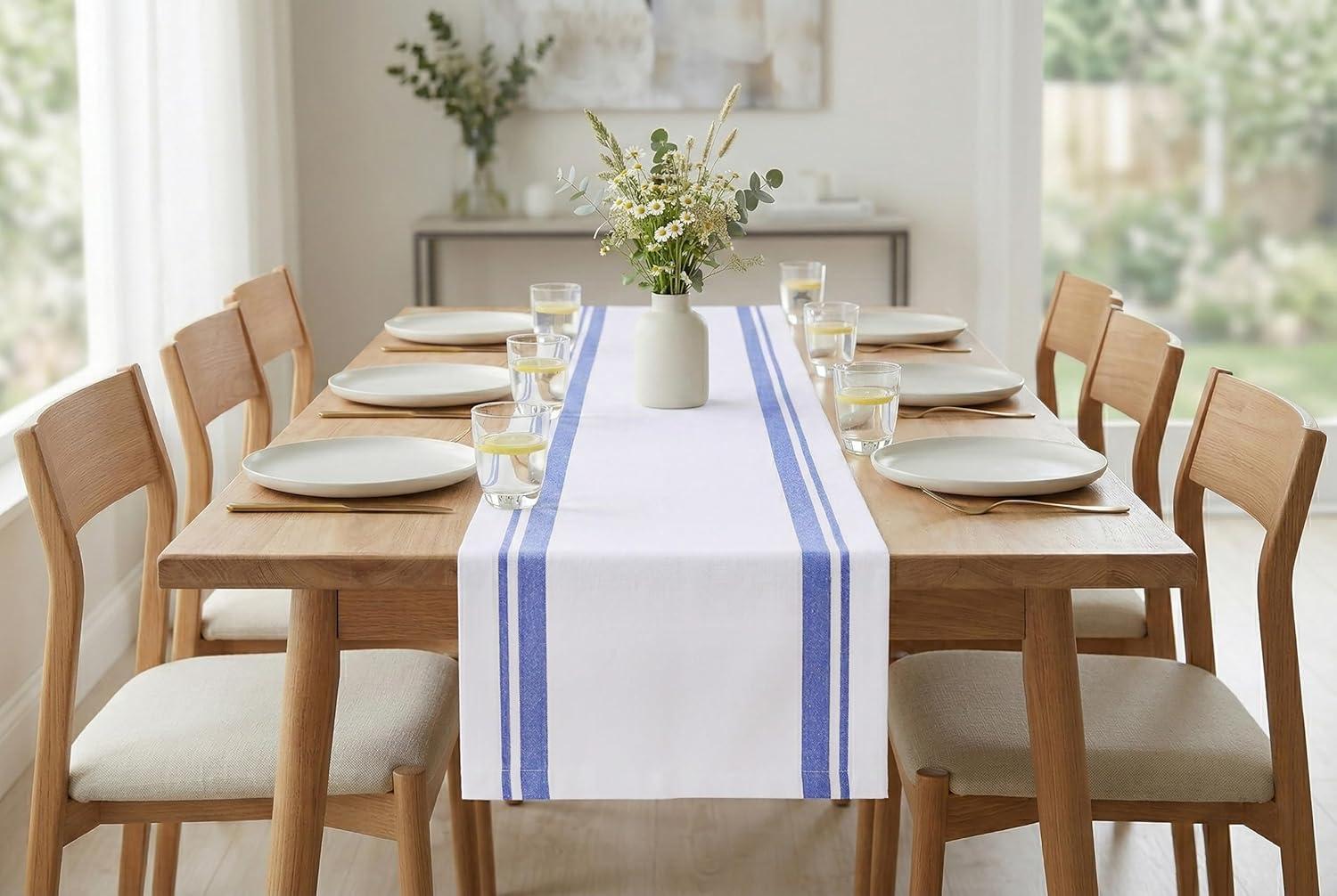 image:imagePurpleEssences French Striped Table Runner 90 inches Long Stripe Runner 14 x 90 Inch 100 Cotton Durable Washable Fabric for Spring Easter Summer Table Decor Blue and WhiteFrench Stripe BlueWhite
