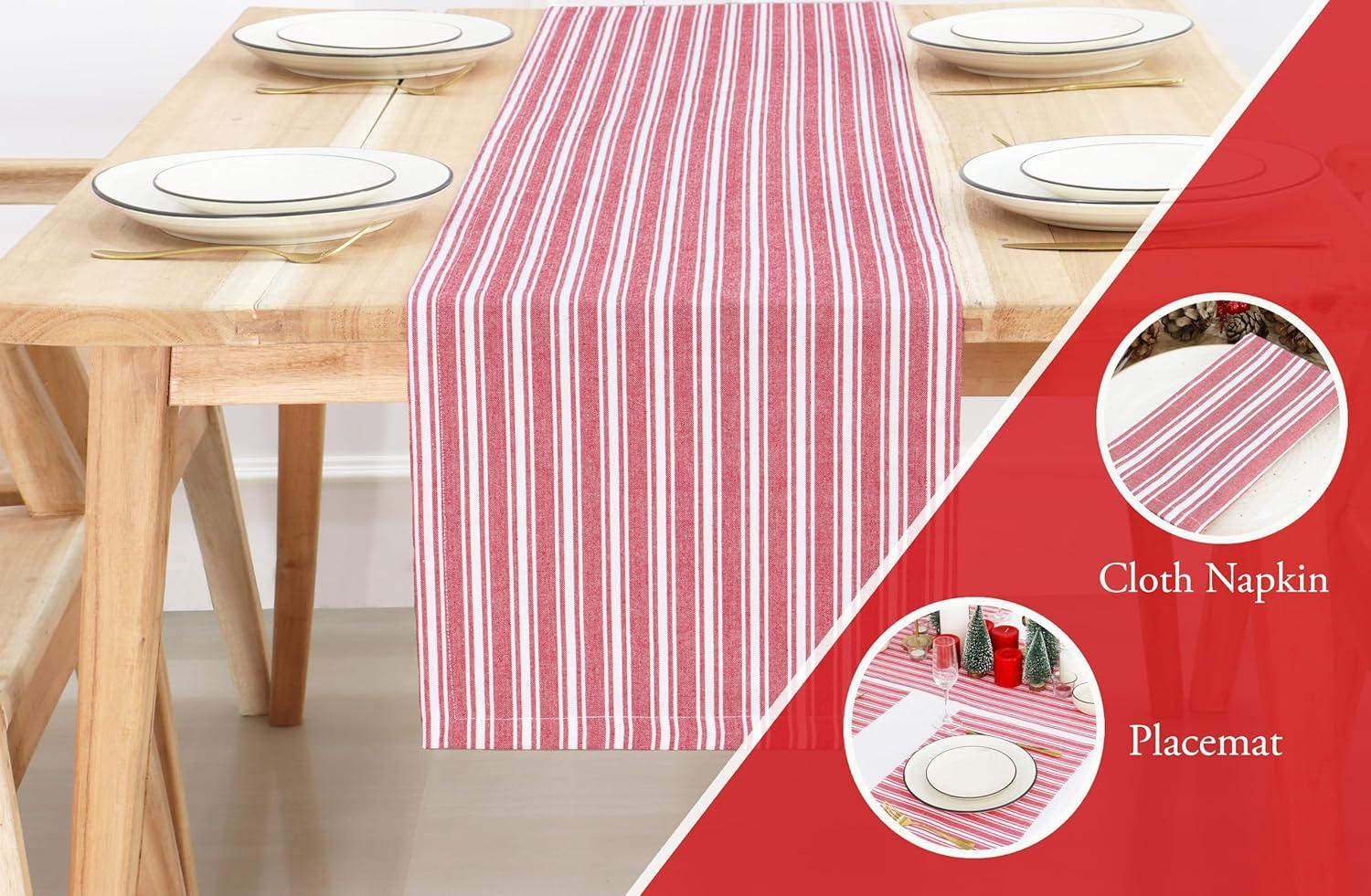 image:imagePurpleEssences French Striped Table Runner 90 inches Long Stripe Runner 14 x 90 Inch 100 Cotton Durable Washable Fabric for Spring Easter Summer Table Decor Blue and WhiteHomestead Stripe Red with White Stripes