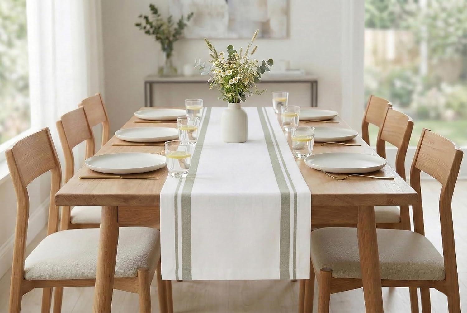image:imagePurpleEssences French Striped Table Runner 90 inches Long Stripe Runner 14 x 90 Inch 100 Cotton Durable Washable Fabric for Spring Easter Summer Table Decor Blue and WhiteFrench Stripe Royal GreyHWhite