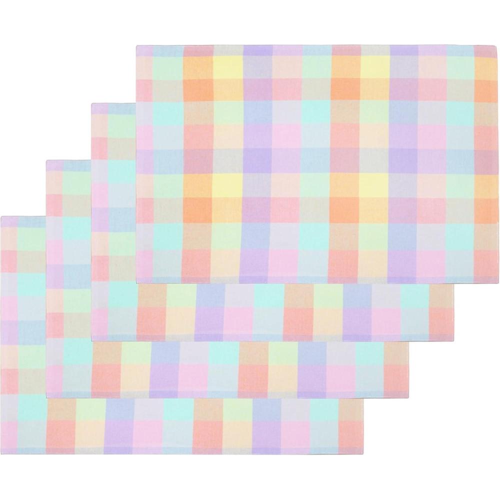 image:imagePurpleEssences Buffalo Plaid Placemats Washable Spill Proof Double Layer Woven Checkered placemat for Dining Table and Kitchen Spring Easter Summer 13x19 Inch Set of 4 Blue and WhiteMulticolor