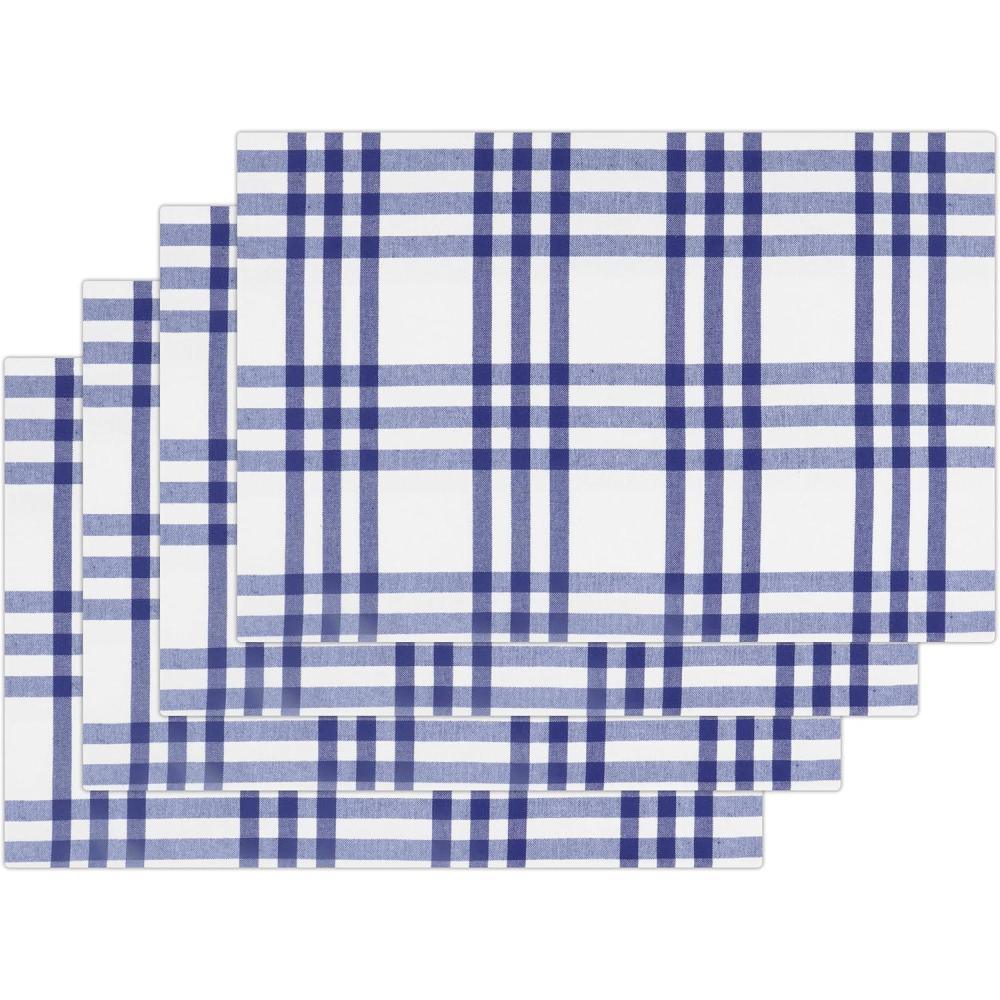 image:imagePurpleEssences Buffalo Plaid Placemats Washable Spill Proof Double Layer Woven Checkered placemat for Dining Table and Kitchen Spring Easter Summer 13x19 Inch Set of 4 Blue and WhiteHomestead Plaid Blue and White