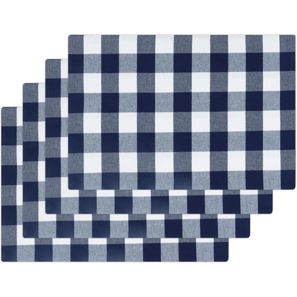 image:imagePurpleEssences Buffalo Plaid Placemats Washable Spill Proof Double Layer Woven Checkered placemat for Dining Table and Kitchen Spring Easter Summer 13x19 Inch Set of 4 Blue and WhiteBlue and White