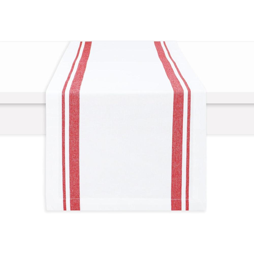 image:imagePurpleEssences French Striped Table Runner 90 inches Long Stripe Runner 14 x 90 Inch 100 Cotton Durable Washable Fabric for Spring Easter Summer Table Decor Blue and WhiteFrench Stripe RedWhite