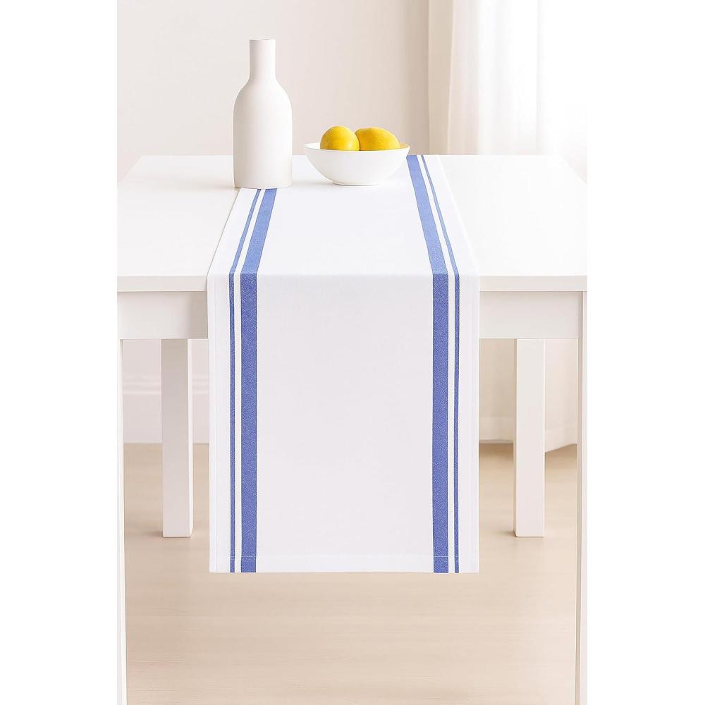 image:imagePurpleEssences French Striped Table Runner 90 inches Long Stripe Runner 14 x 90 Inch 100 Cotton Durable Washable Fabric for Spring Easter Summer Table Decor Blue and WhiteFrench Stripe BlueWhite